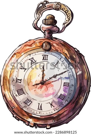 Colored Steampunk Clock  Vector, Print, Illustration