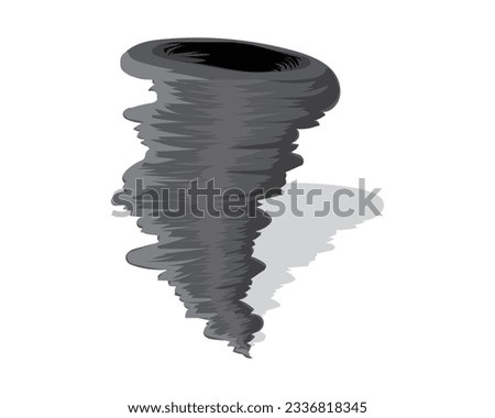 vector design of a cartoon illustration of a black-gray hurricane or tornado rotating fast forming a vortex in the middle of it