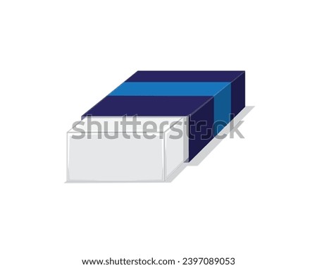 vector design of an object or tool commonly used to erase writing or letters from a pen or pencil on paper called a rubber eraser with an isometry perspective in dark blue and gray white