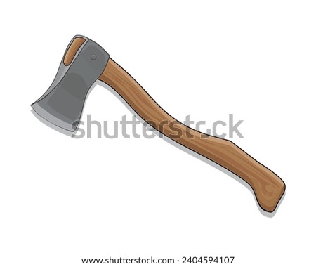 vector design of a tool for splitting wood called an ax with an iron head and a brown wooden handle