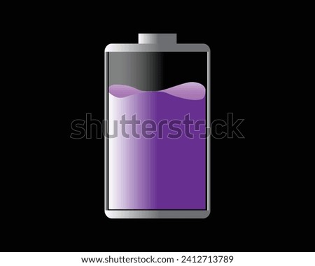 vector design, an illustration of a battery symbol in the form of a box with a slightly protruding top that is half charged with a purple part on a black background