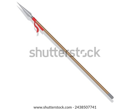 vector design of a spear with a pointed or sharp top made of iron and tied with red cloth. This tool is usually used for fighting or hunting animals