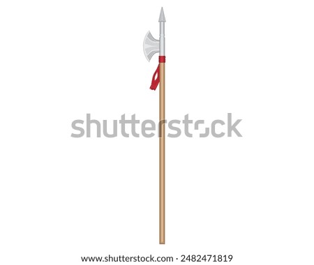 vector design of a tool for fighting in ancient times called a spear which was combined and combined with an ax whose handle was made of wood and the spear head and ax were made of iron and tied with 