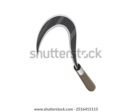 vector design of a sharp knife-like tool for cutting weeds or grass and also rice called a celurit