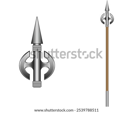 vector design of a spear combined with a double-edged ax made of sharp and pointed steel