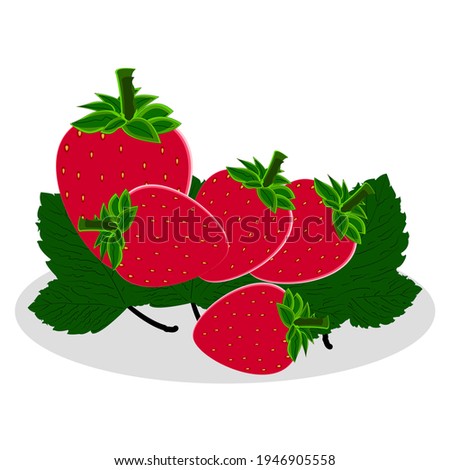 Five strawberries with leaves, vector from Affinity Designer.