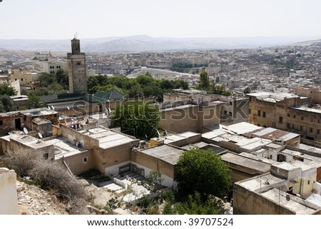 An overview of medina (old town) of an imperial city Fes, population 1 million, Morocco