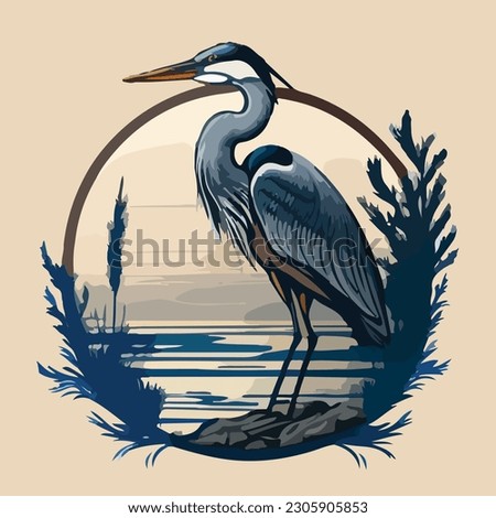 Blue Heron bird sea air land logo vector art