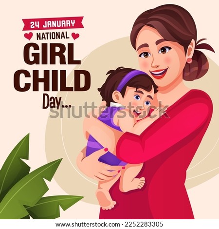 National girl child day day celebration banner template vector design. Cover presentation abstract, modern publication poster. Vector Illustration Of Mother Holding Baby Girl In Arms. Baby and mother.