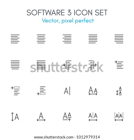 Software 3 theme, line icon set. Pixel perfect, fully editable stroke, black and white, vector icon set suitable for websites, info graphics, and print media.