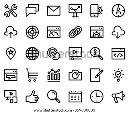 Search engine optimization line icon set. Pixel perfect fully editable vector icon suitable for websites, info graphics and print media.