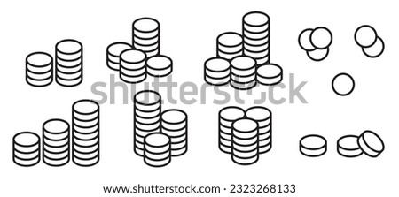 Coin vector icon illustration set. Contains such icon as Money, Currency, Benefit, Finance, Investment, Stack of coins, Payment and more. Expanded Stroke