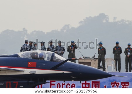 ZHUHAI, CHINA - NOV. 11. 2014:Chinese J-10 airplane fly on Airshow China 2014 in Zhuhai, Guangdong province.
