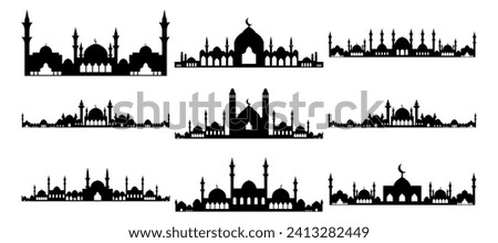 Set of mosque silhouettes. Isolated on white background. Vector illustration.
