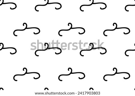 Black cloth hanger, fashion and style, elegant, contrast, outlines, doodle, wardrobe, shopping. Seamless vector pattern for design and decoration. 