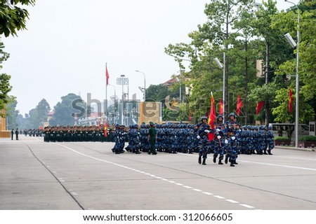 Hanoi, vietnam, Aug 29, 2015: Armed Forces Vietnam are the military parade rehearsal in preparation for Independence Day