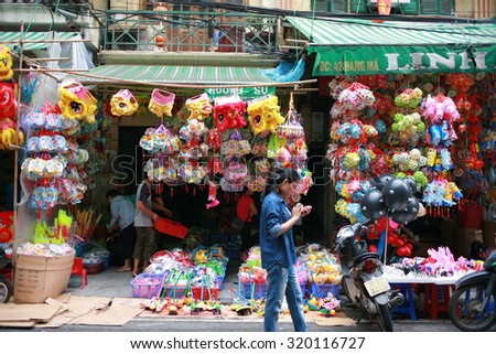 Hanoi,vietnam sep 23, 2015 : Traditional decorations in mid-autumn festival of Asia, they\'re sold a lot in the Hanoi\'s old quarter