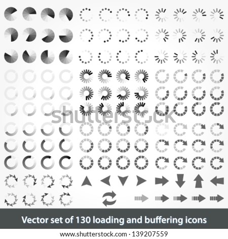 Vector large set of 130 loading and buffering icons