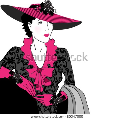 Vector Illustration Of Hand Drawn Style Elegant Vintage Fashion Lady ...