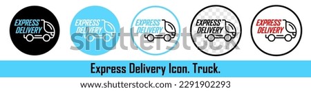 Fast shipping delivery truck. Express delivery. Goods and parcels delivery. Contactless delivery. Vector