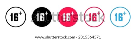Age restriction icon. Sixteen plus only. 16 plus only emblem, sticker or label. Vector