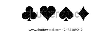 Suit deck of playing cards on white background. Vector icon set. Cards symbols. Diamodns, hearts, clubs, spades symbol or sign set.