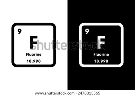 Fluorine, F, chemical periodic element icon. The chemical element of the periodic table. Sign with atomic number. Fluorine element