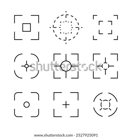 Camera focus viewfinder ui. Camera viewfinders lens frame focus with grid and dots, photo and video camera viewfinder with grid and dots. Vector ui illustration.