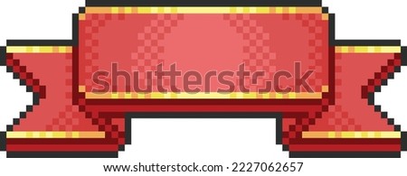 3D red flat ribbon pixel art, ribbon label