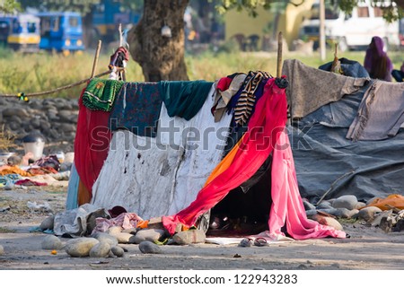 The poor area near the Ganges river in Haridwar, India