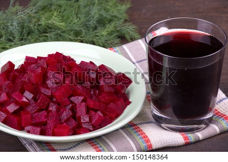Fresh segments of a beet and beetroot juice