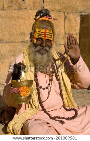 Indian sadhu , holy man. Jaisalmer, Rajasthan, India.