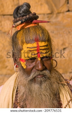 Indian sadhu , holy man in Jaisalmer, Rajasthan, India.