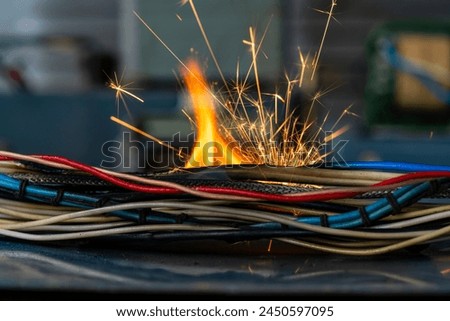 Similar – Image, Stock Photo On fire electric wire plug Receptacle on the concrete wall exposed concrete background with copy space