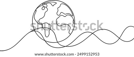 A line drawing of a globe with a wave in the background. The globe is the main focus of the drawing, but the wave adds a sense of movement and depth to the image