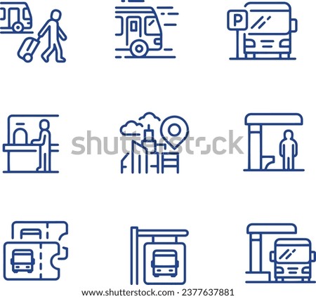 set of Bus station linear icons. Thin line illustration.
