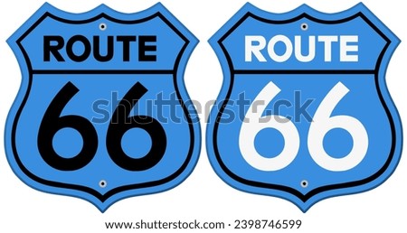 Route 66 blue signs. Two realistic vector illustration