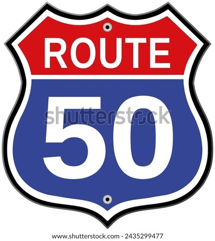 Route 50 road sign. Retro style vector illustration