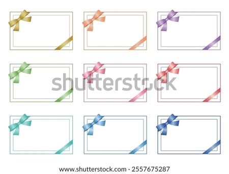 A set of simple message cards in gentle colors. The slightly larger ribbons add a touch of elegance. They are useful for a variety of celebratory occasions. Please write your own text and use them.