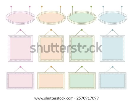 A set of frames in gentle colors. They can be used in a variety of ways, such as adding text or placing photos. There are three types of frames available in four colors.