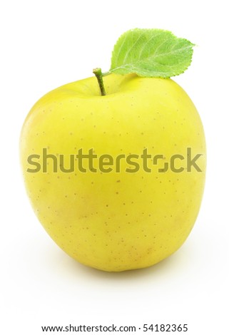 Yellow apple with leaves