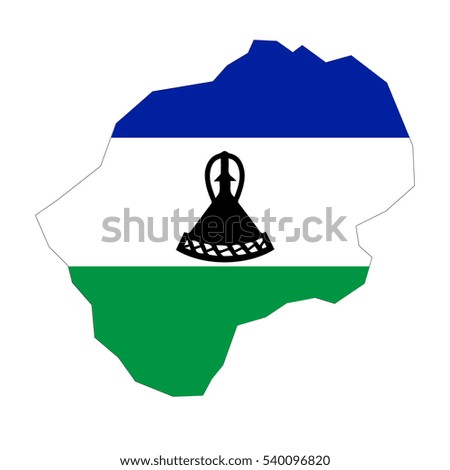 Lesotho map and flag in white background