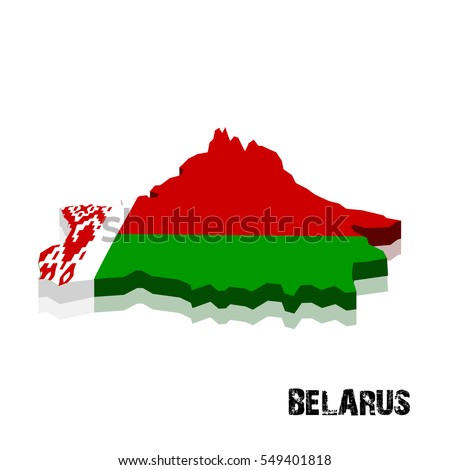 3D Belarus map and flag in white background