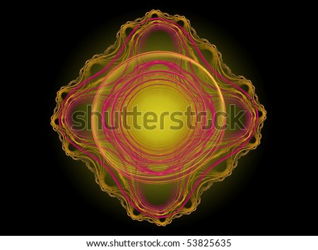 Abstract Fractal Fantasy Background in Red and Gold on Black and Yellow