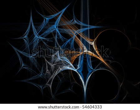 Abstract Fractal Fantasy Background of Arrows in Blue, White and Orange on Black