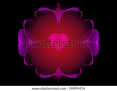 Fractal Generated Graphic of Heart Shape Surrounded by Hearts and Swirls
