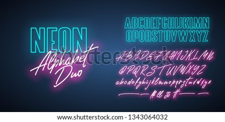 Neon Alphabet duo. Script and bold. Vector fonts. ストックフォト © 