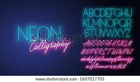 Neon calligraphy realistic vector alphabet duo.