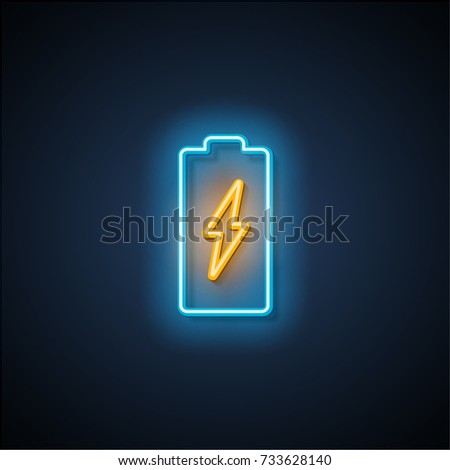 Neon battery icon. Vector illustration.