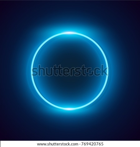 Neon blue circle background. Vector illustration.